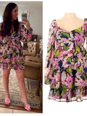 Abercrombie & Fitch Pink Floral Ruffle Tiered Mini Dress Women’s Size XSP